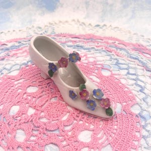 German Porcelain Shoe With Pink & Blue Flowers Miniature