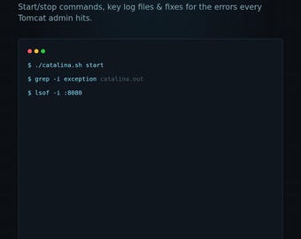 Guia de Consulta Rápida do Apache Tomcat | PDF para Solução de Problemas do Servidor Java | Logs, Erros e Referência de Configuração | Imprimível para Administradores de TI