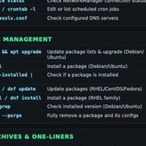 Linux Server fusklapp | SysAdmin PDF | systemd, behörigheter, disk- och nätverkskommandon | IT-snabbreferens bild 2