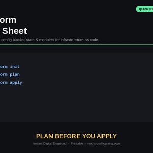 Terraform Cheat Sheet | Core Workflow, Blocks, State and Modules | DevOps Quick Reference PDF