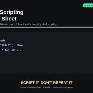 Bash Scripting Cheat Sheet | Variables, Conditionals, Loops and Functions | Linux Quick Reference PDF