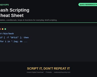 Bash Scripting Cheat Sheet | Variables, Conditionals, Loops and Functions | Linux Quick Reference PDF