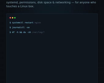 Guia de Consulta Rápida para Servidor Linux | PDF para Administradores de Sistemas | systemd, Permissões, Comandos de Disco e Rede | Referência Rápida de TI