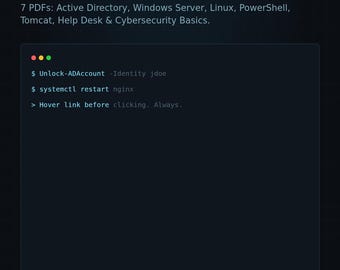 Pacote de Guias Rápidos para Administradores de Sistemas de TI | 7 PDFs | Active Directory, Windows Server, Linux, PowerShell, Tomcat, Help Desk e Segurança Cibernética