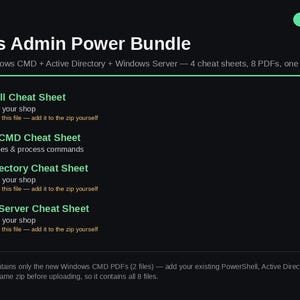 Windows Admin Cheat Sheets Bundle | PowerShell, CMD, Active Directory (Digital Download)