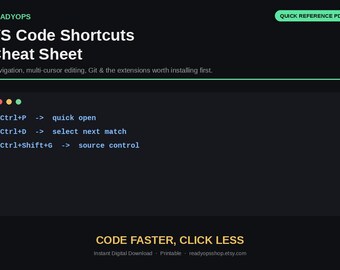 VS Code Cheat Sheet | Shortcuts, Multi-Cursor Editing and Extensions | Developer Quick Reference PDF