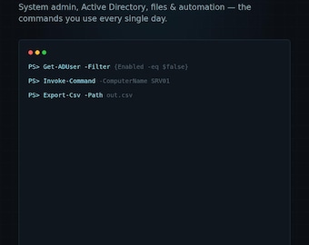 Guia de Consulta Rápida do PowerShell | PDF para Administradores de TI | Comandos de Sistema, Active Directory, Arquivos e Automação | Imprimível para Administradores de Sistemas