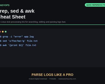 Linux grep sed awk Cheat Sheet, Text Processing Log Parsing (PDF)