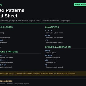 Guia de Consulta Rápida de Expressões Regulares | Padrões, Quantificadores, Grupos e Lookaheads | PDF de Referência Rápida para Desenvolvedores imagem 2