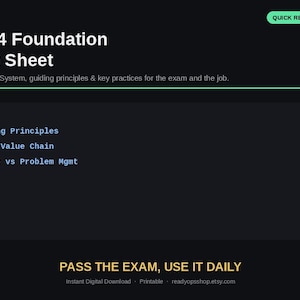 ITIL v4 Foundation Cheat Sheet | Service Value System, Practices (Digital Download)