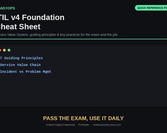 Guia de Consulta Rápida para a Certificação ITIL v4 Foundation | Sistema de Valor de Serviço, Princípios Orientadores e Práticas Essenciais | PDF de Referência Rápida para o Exame