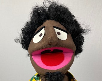Black Guy with Afro and Hawaiian Shirt puppet