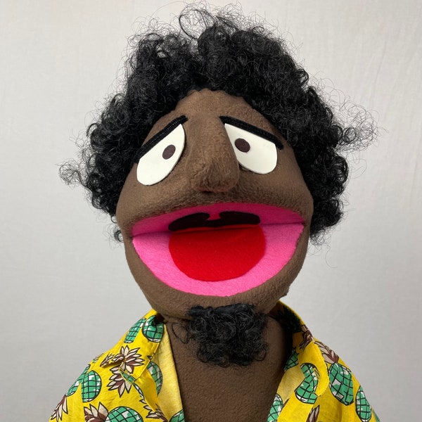 Black Guy with Afro and Hawaiian Shirt puppet