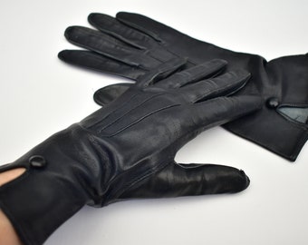 Gants bleu foncé en cuir de qualité vintage