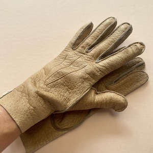 Thick light Brown leather gloves vintage horse riding gardening driving unisex 8