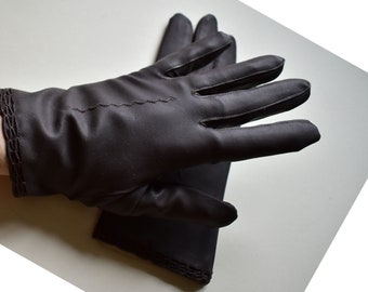 Brown gloves new vintage 60's faux leather winter warm size 7