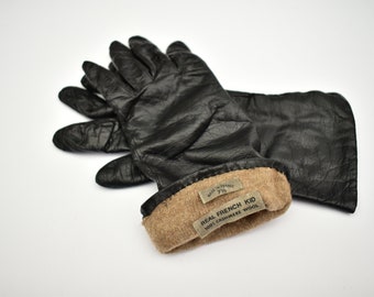 Gants noirs pour hommes Harrods en cuir doublés cachemire 7.5 vintage