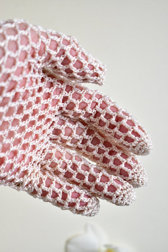 crochet gloves Cream Heavy thread Antique Net Tea… - image 7