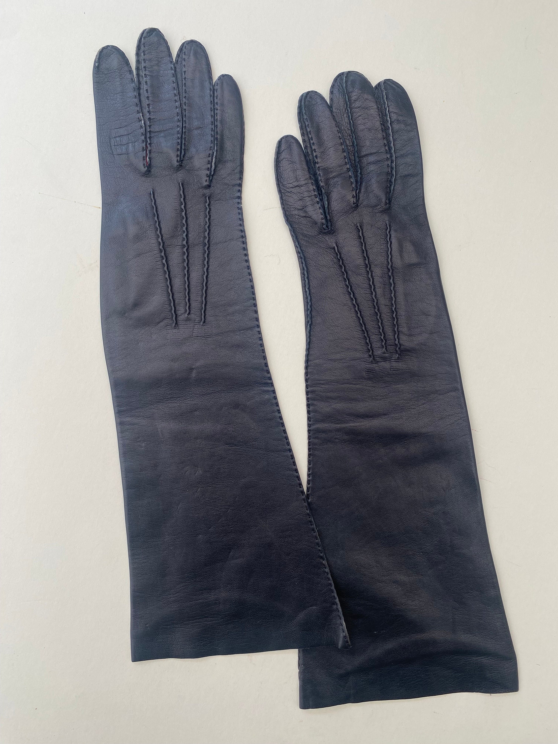 Black Leather Gloves Long Over Elbow 50’s Vintage 7 New Superb Brand - Etsy