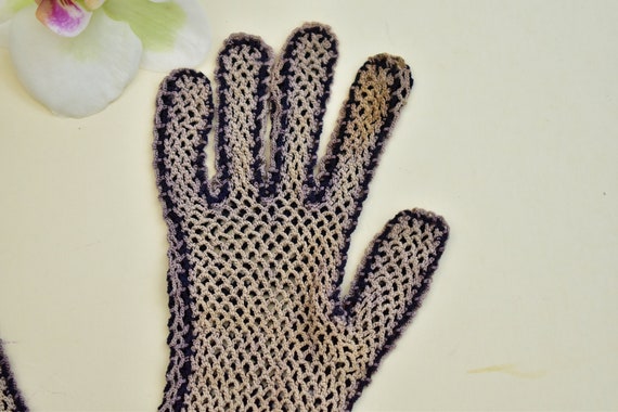 Antique crochet gloves blue cream Victorian Edwar… - image 5