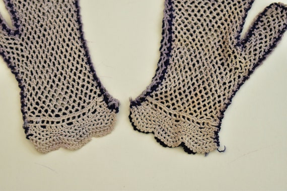 Antique crochet gloves blue cream Victorian Edwar… - image 6