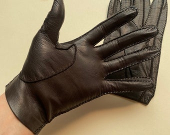 vintage Gants de conduite en cuir marron foncé 7