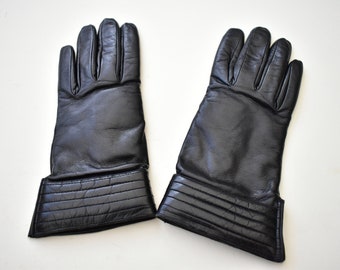 Black leather gloves new 7 Italian knit lined Winter warm