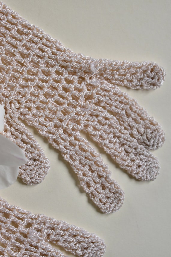 crochet gloves Cream Heavy thread Antique Net Tea… - image 3