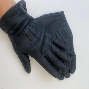 Black leather gloves warm lined small 7.5 repairs gardening horse riding