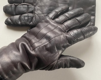 Brown leather gloves unisex warm lined vintage horse riding sports driving