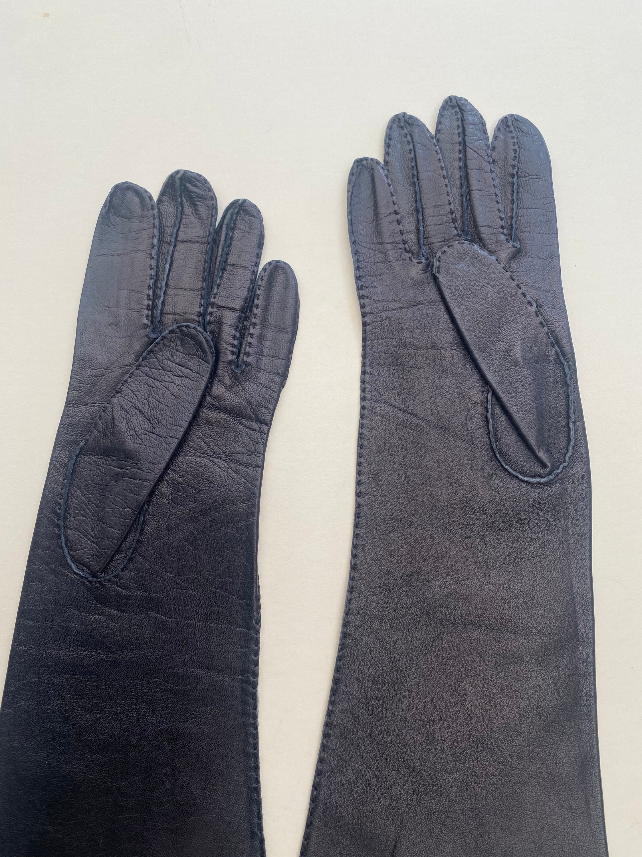Black Leather Gloves Long Over Elbow 50’s Vintage 7 New Superb Brand - Etsy