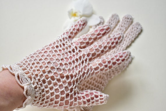 crochet gloves Cream Heavy thread Antique Net Tea… - image 6