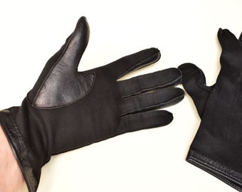 Gants cuir et tissu noir conduite 7.5 St Michael vintage 60's