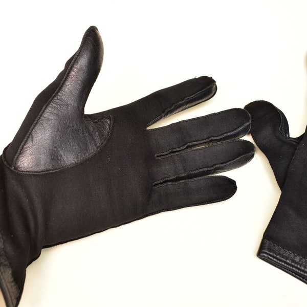 Black leather and fabric gloves driving 7.5 St Michael 60's vintage