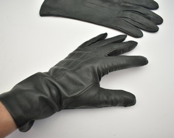 Dark grey leather gloves leather silk lining size 7