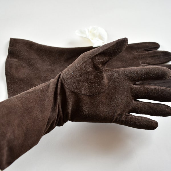 Gants Harrods daim marron vintage 50's 7.5 hiver