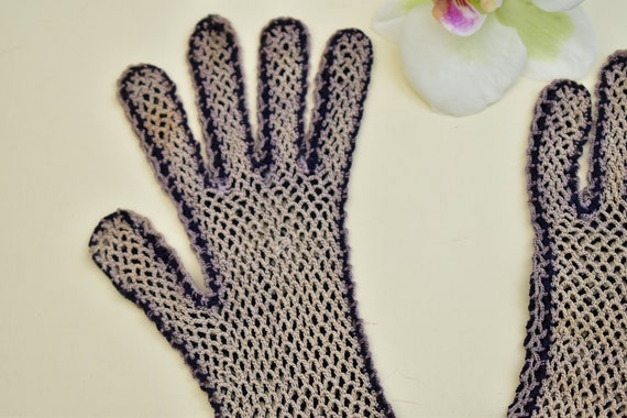 Antique crochet gloves blue cream Victorian Edwar… - image 7