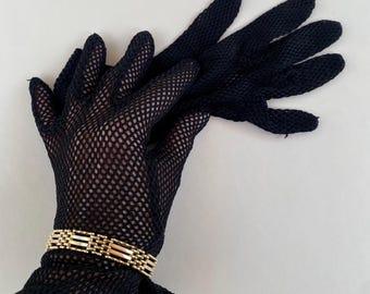 Net gloves black vintage 30’s 40’s burlesque short fingered Mourning