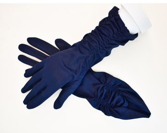Dunkelblaue Handschuhe gerafft Handgelenk 6,5 klein 70'er Jahre
