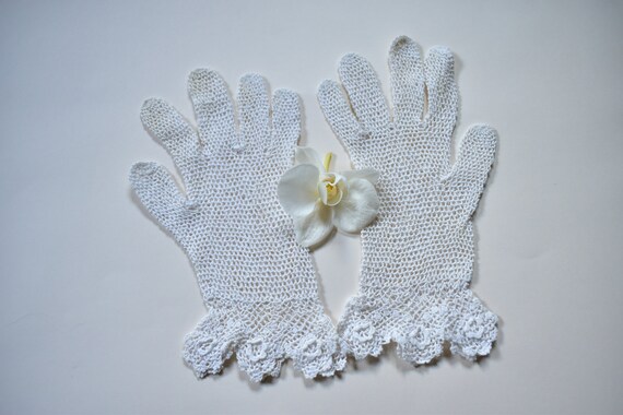 Girls gloves net crochet child's confirmation bri… - image 2