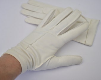 Korte witte handschoenen 7,5 bevestiging bruiloft heilige communie vintage nylon