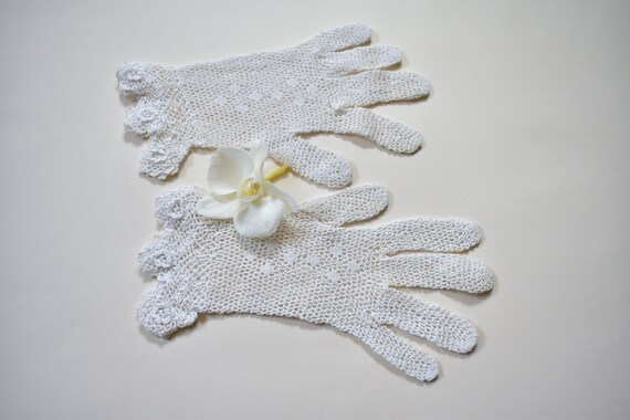 Girls gloves net crochet child's confirmation bri… - image 1