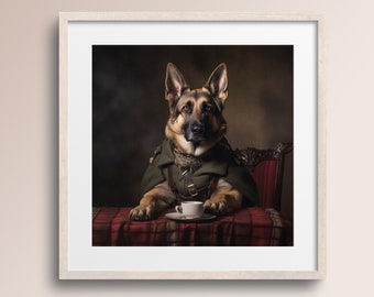 German Shepherd Coffee Art Print • Regal Dog Portrait (Digital Download)