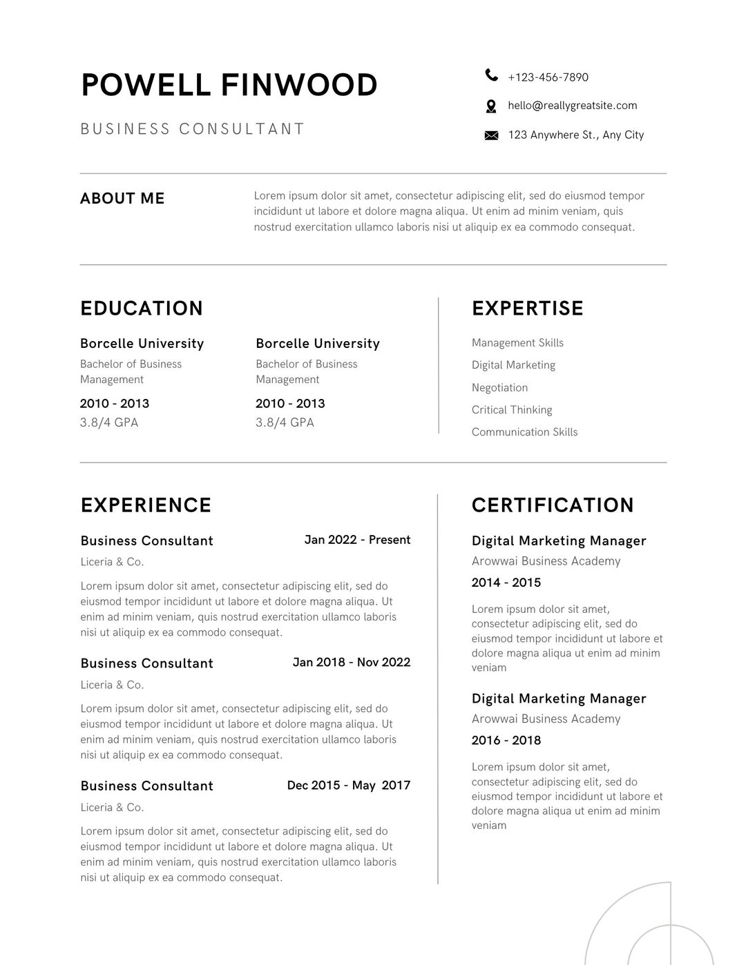 Simple One Page Resume Templates