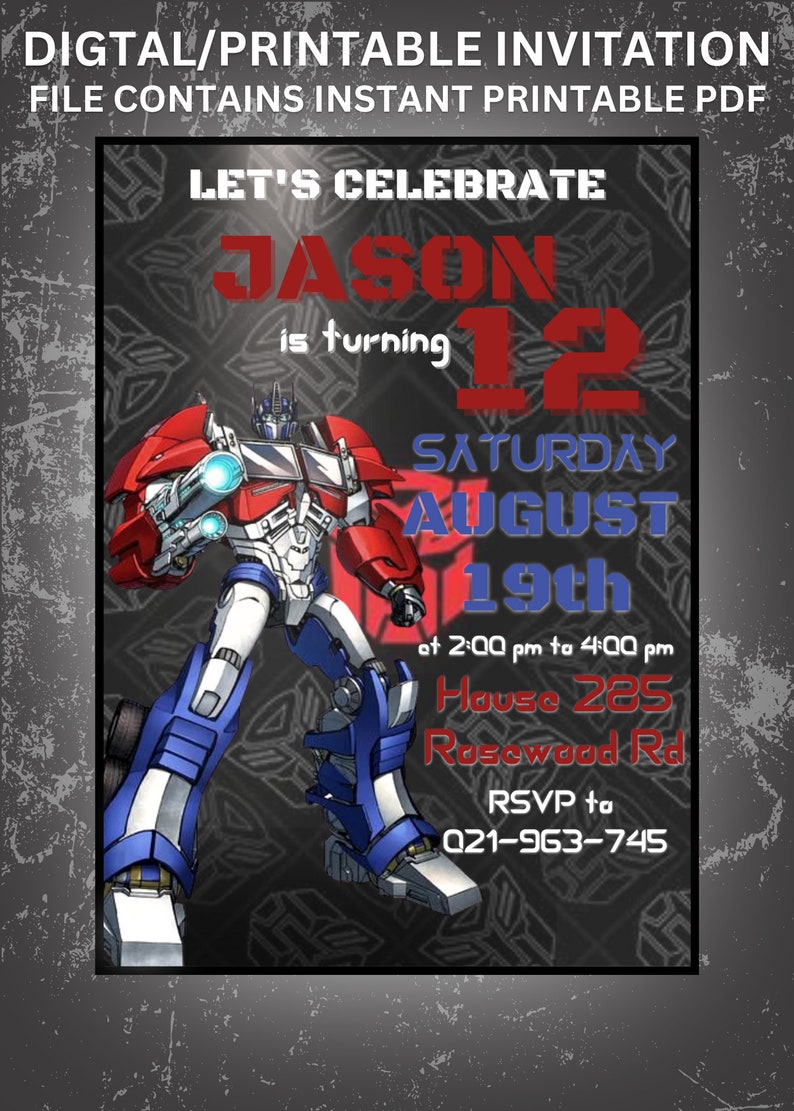 Digital Optimus Prime Birthday Invitation - Etsy