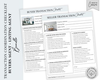 Real Estate Transaction Checklist Bundle Selling Agents & Listing Agents all in one Marketing Tool Transaction Coordinator Checklist Canva
