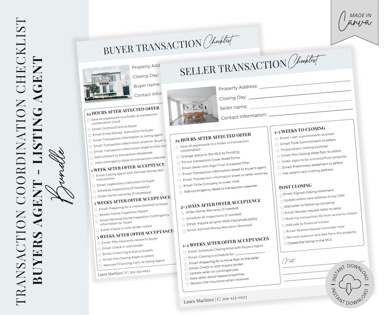 Real Estate Transaction Checklist Bundle Selling Agents & Etsy