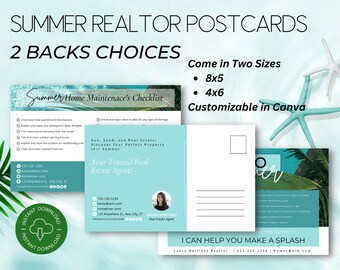 Real Estate Summer Postcard Realtor Hello Summer Card Realtor Farming Card Real estate marketing Realtor postcards Editable Canva