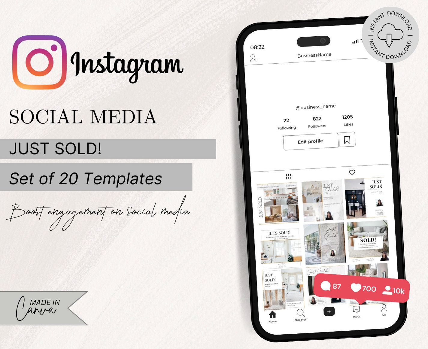 Just Sold House Social Media Posts Package for Realtor Instagram Canva ...
