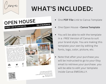Open House feature sheet template just listing marketing flyer for Open House Realtor Open house  marketing template editable in canva